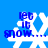 Blue background with four white snowflake shapes, each containing blue text reading 'let it snow...' in pixelated font.