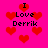 Pixelated red hearts and black text on a bright pink background with animated heart size changes.