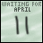 Pixelated light green background with 'WAITING FOR APRIL' text above two vertical bars, one frame showing a small heart symbol in bottom right corner.