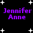 Black background with white star shapes and purple text reading "Jennifer Anne" in two identical horizontal