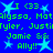 Blue background with green text listing names and "I <3" symbols, surrounded by light blue star shapes in a repeating pattern.