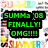 Pixelated text-based graphic with multiple color-coded phrases on a white background, featuring green 'SUMM3 '08 FINALLY! OMG!!!', purple '4words: TIME 2 PAR-TAY!!!', and cyan 'SUMMATIME NO MORE school or hw!!!' in blocky fonts.