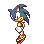Pixel art character sprites with blue, green, and yellow color variations showing motion effects like lightning trails.