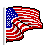 Six pixelated American flags on gray background, each with distinct waving poses and flagpole positions.