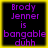 Four identical square with yellow borders display purple text on black backgrounds, each reading "Brody Jenner is bangable duhh" in pixelated font
