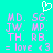 Pixelated cyan background with pink text and a white heart symbol, showing repeated text patterns and a love symbol.