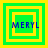 Four green and yellow square frames with blue text 'MERYL' in the center, each frame has different border configurations.