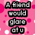 Pink background with white and pink circles; black text blocks on top. Text reads: 'A friend would glare at u talk to the manicurist with you when u make a fool out of urself in public, while a bf would Rachel & & Ellie Bff'.