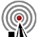 Six -arranged radio tower icons with red signal dots, varying concentric wave patterns in black and gray on white background