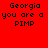 Red background with black text "Georgia you are a PIMP" repeated across multiple , some with white rectangular overlays