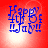Blue pixelated text 'Happy Birthday' on red background with white light effects, four identical arranged in a