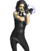 A woman in a black bodysuit holds a camera, transitioning from aiming to adjusting it with both hands against a white background.
