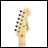 Animated sequence showing a black and white electric guitar with light wood fretboard, transitioning from headstock view to full body.