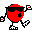 A 3x3 contact sheet of an animated pixel art character with a red body, black sunglasses, and white limbs performing walking motions across eight frames.