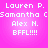Pixelated text on a pink gradient background with repeated names and 'BFFL!!!!' in white block letters.