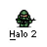 A 4x3 contact sheet of pixel art Halo 2 buddy icons showing a green armored character in various poses with weapon firing effects across multiple frames.