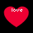 Four red heart shapes with white text 'love' on a black background, arranged in two of two