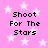Pink background with white stars and black pixelated text reading "Shoot For The Stars" in four identical quadrants.