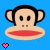 Pixelated monkey face with black hair, beige skin, and red lips on blue background; five heart icons in pink, green, yellow, brown, white.