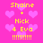 Pixelated pink background with floating hearts and yellow text reading "Shaine + Nick 4 Eva !!!!!!!!!!" in four identical