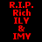 Red text on black background with four variations of a circular light effect around the text.