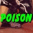 Green pixelated text reading 'POISON' overlaid on a blurred background with indistinct figures and warm tones.