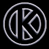 Circular icon with stylized 'K' and geometric shapes transitioning between solid outline and Earth map textures.