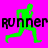 Green silhouette of a running figure on bright pink background with black text "RUNNER" in pixelated font, showing three distinct poses across observations.