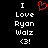 Black background with white pixelated text reading "I Love Ryan Walz <3!" and a red heart symbol above the text.