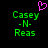 Green pixelated text 'Casey -N- Reas' on black background with pink heart symbol above left text block.