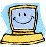 A two-frame animated contact sheet showing a pixelated computer monitor icon with a smiling face on the left frame and a black screen on the right frame, both set against a light blue background.