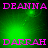 Green background with pink text displaying names Deanna and Darrah in pixelated font across four
