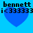 Blue heart-shaped icon with black text 'bennett' and 'i<333333' on a bright blue background, showing two distinct pixel states.