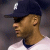 A pixelated digital image displays a baseball player's portrait alongside repeated text and symbols in varying resolutions.