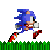 Pixel art animation of Sonic the Hedgehog running across three of green grass on gray background, showing motion progression from left to right