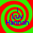 Four identical spiral patterns with red and green concentric rings, each containing blue text reading 'Luv Hannah' and a vertical line above 'Luv'.