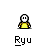 Pixel art character with white head, yellow torso, and purple limbs in multiple poses above 'Ryu' text on gray background.