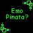 Green pixelated text "Emo Pinata?" appears with four green square-based icons on a black background, each icon showing different small square and dot arrangements.