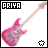 Pixelated pink electric guitar with gray neck and headstock, black 'PRIYA' text in top-left corner, two distinct heart symbols at bottom-right corners of adjacent frames.
