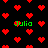Black background filled with red pixelated hearts; four instances of green text reading 'Julia' scattered across the image.