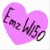 Five heart-shaped icons in purple, cyan, green, yellow, and red with handwritten text "Emz Wlso" on each against a white background.