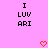Pixelated text and heart symbols on a pink background with black and red elements.