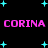 Black background with cyan star shapes and repeated pink text "CORINA CORINA" in pixelated font.