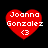 Four red heart-shaped icons with white text 'Joanna Gonzalez' and '<3' on black background, each with distinct pixelation levels.