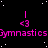 Black background with white star-like dots, pink text repeating 'Gymnastics' with a heart symbol, and pink '<3' symbols above each text segment.