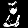 Black-and-white pixelated icon of a stylized female figure with short dark hair, a white headband with jagged edges, and a dark sleeveless top, arms crossed over chest.