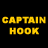 Animated contact sheet showing Captain Hook's hook and base across 8 frames with yellow text above, a Peter Pan logo in the center, and gray background transparency.