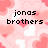 Pixelated pink and white heart pattern background with black text reading 'jonas brothers' and 'true love', a single '=' symbol, and a gray rectangular overlay.