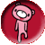 Four-frame animation of a pink cartoon character with bear ears on red circular backgrounds, showing subtle pose and expression changes across frames.