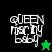 Four display 'QUEEN MARY BABY' text with star symbols; top-left has black background, others green. Text is pixelated white with a stylized font